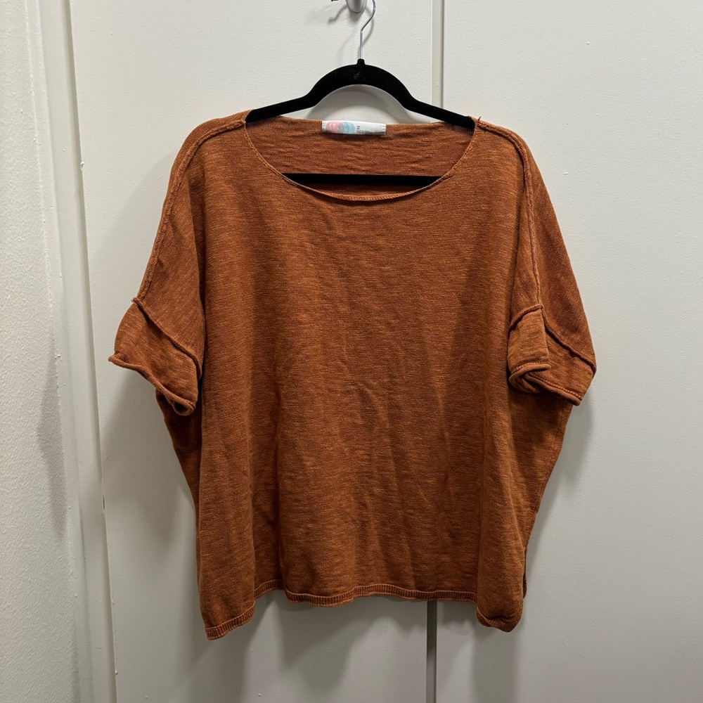 Relaxed Boxy Short Sleeve Sweatshirt in Rust